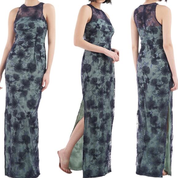 JS Collections NWT Carter Halter Sequim Floral Column Gown Size 4 Blue Green - Picture 2 of 12